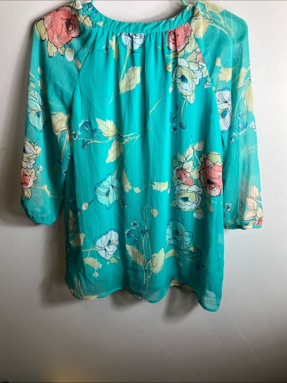 St. John's Bay Teal Floral Scoop-Neck Blouse - Picture 10 of 10